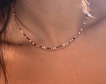 Miyuki Beaded Necklace – Brown Seed Bead Choker – Waterproof Boho Necklace