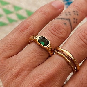 Emerald Green Gemstone Ring, 18K Gold Plated, May Birthstone