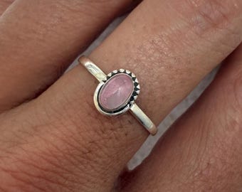 Rose Quartz Ring Sterling Silver, Oval Pink Stone Ring, Bezel Set Dainty Band