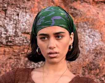 INDIGO Recycled Silk Head Scarf, Silk scarf, silk bando top, hippie head scarf, silk head wrap, Boho Bandana