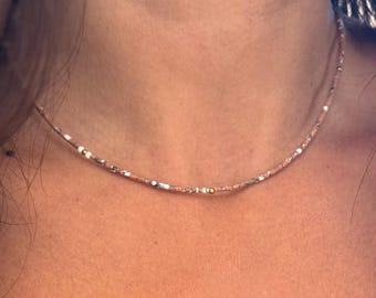 Ochre Beaded Choker Necklace – Boho Stone Bead Choker – Rustic Layering Necklace
