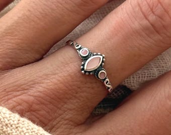 Pink Mother of Pearl Ring, Sterling Silver Shell Band, Dainty Minimal jewelry , Marquise Ring