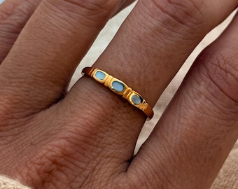 Blue Shell Ring – Gold Vermeil Mother of Pearl Band – Dainty Stacking Ring