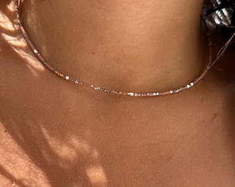 Ochre Beaded Choker Necklace – Boho Stone Bead Choker – Rustic Layering Necklace