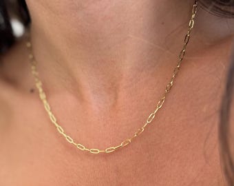 Gold Paperclip Chain Necklace – 18k Gold Bonded Layering Chain, Minimalist Everyday Necklace