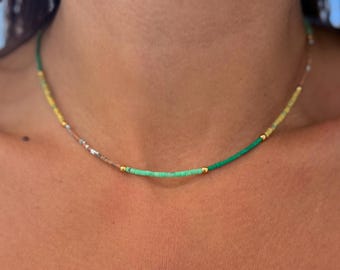 Colorful Beaded Choker Necklace – Boho Stone Bead Choker – Dainty Summer Necklace