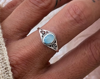 Mother of Pearl Shell Ring – Sterling Silver Filigree Band, Boho Ocean Jewelry