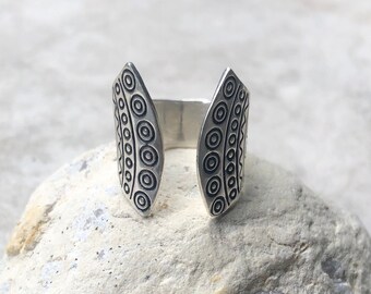 Unique hand carved adjustable sterling silver ring, tribal ring, open size, large ring