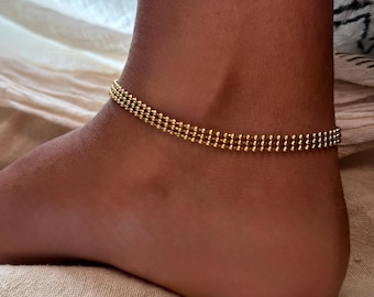 Gold Ball Chain Anklet – Chunky Beaded Ankle Bracelet – Waterproof Boho Anklet