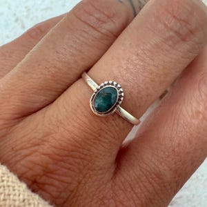 Sterling Silver Emerald Ring, Dainty Green Stone Band, Minimalist Stacking Jewelry, Natural Gemstone