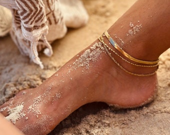 Cleopatra~ Snake Chain Anklet, Tarnish- Resistant 18K Gold Anklet, Ocean Friendly Gold Anklet, handmade Gold Snake chain Anklet