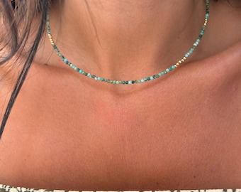 Turquoise Choker Necklace – Beaded Green Stone Choker – Dainty Boho Necklace