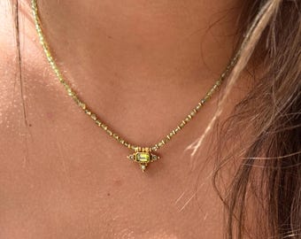 Prehnite Necklace – Beaded Gemstone Choker – Green Stone Boho Pendant Necklace