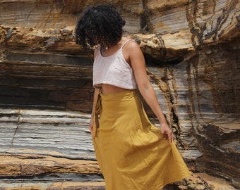 MILA Natural Cotton Light Turmeric wrap Skirt, Adjustable Wrap skirt, Natural Cotton Skirt, Long Earthy Skirt, boho midaxi Skirt