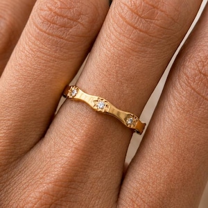 Northern Star 18K Gold Star Ring, Tarnish Resistant Waterproof Gold Band, Zircon Star Stacking Ring, Minimal Gift for Her image 1