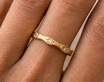 Northern Star 18K Gold Star Ring, Tarnish Resistant Waterproof Gold Band, Zircon Star Stacking Ring, Minimal Gift for Her