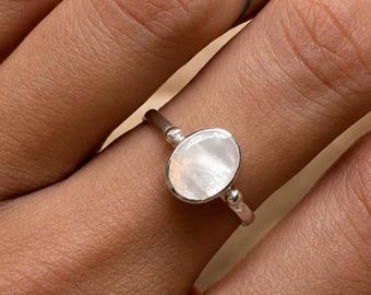 Oval Shell Ring – Sterling Silver Mother of Pearl or Abalone Ring – Ocean Inspired Dainty Beach Jewelry