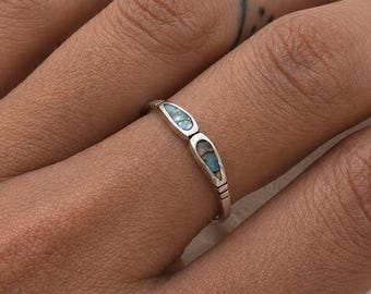 Teardrop Shell Ring – Sterling Silver Double Shell Inlay Band, Ocean Inspired Boho Ring