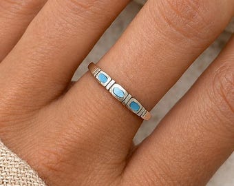 Blue Shell Ring in Sterling Silver – Mother of Pearl Stacking Band, Minimal Shell Ring, Ocean Jewelry