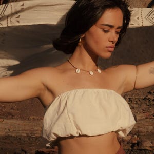 Layla Raw Cotton Strapless Puff Crop Top