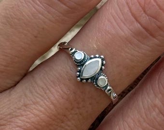 White Mother of Pearl Ring, Sterling Silver Marquise Ring, Minimal Shell Jewelry, Natural Shell Band