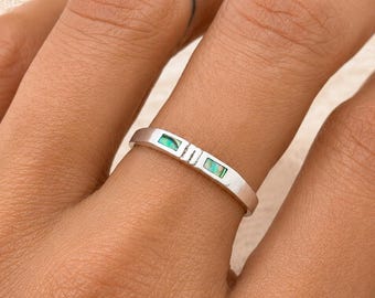 925 Sterling Silver Shell Inlay Ring with Thin Stacking Band