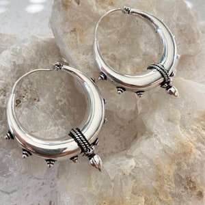 SHANTI hoops, Large sterling silver plated hoops, thick silver hoops, tribal hoop earrings, silver plated hoops image 10