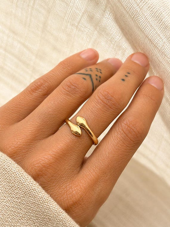 18K Gold Serpent Ring Kundalini Rising • Adjustable Snake Jewelry • Dainty Stacking Ring • Tarnish Resistant Gold Gift for Her
