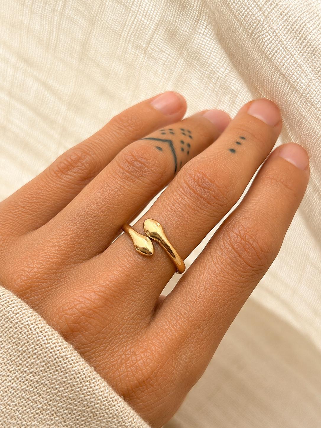 18K Gold Serpent Ring Kundalini Rising • Adjustable Snake Jewelry