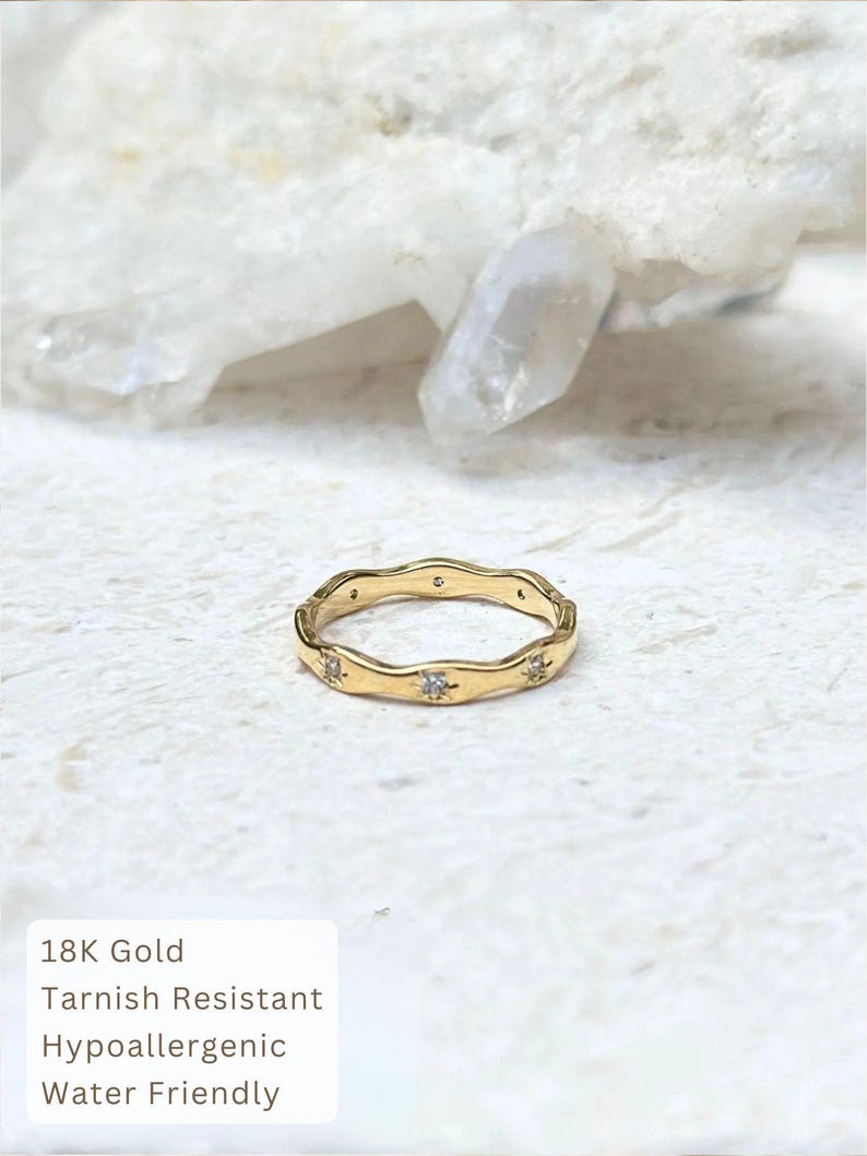 Northern Star 18K Gold Star Ring, Tarnish Resistant Waterproof Gold Band, Zircon Star Stacking Ring, Minimal Gift for Her image 5