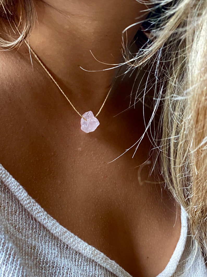 tiny Rose Quartz choker crystal necklace adjustable necklace Rose Quartz choker necklace