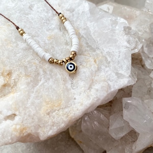 HERA~ Tiny Evil eye choker adjustable necklace, evil eye beaded necklace, protection necklace , Personalized gifts,