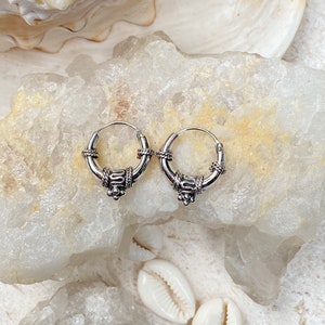 Jai 92.5 Small Sterling Silver Hoops , Thick Hoop Earrings , ethnic Sterling Silver Earrings , Minimalist earrings ,Silver Hoops image 3