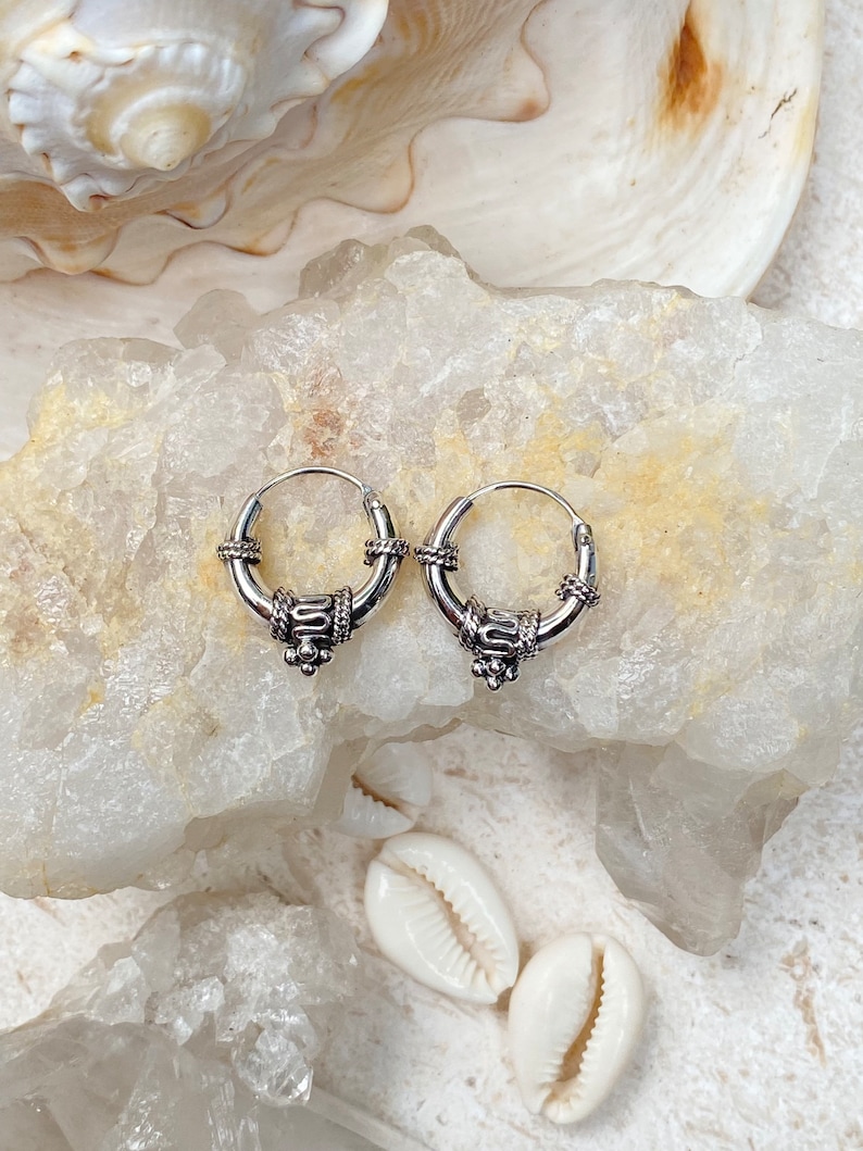 Jai 92.5 Small Sterling Silver Hoops , Thick Hoop Earrings , ethnic Sterling Silver Earrings , Minimalist earrings ,Silver Hoops image 3