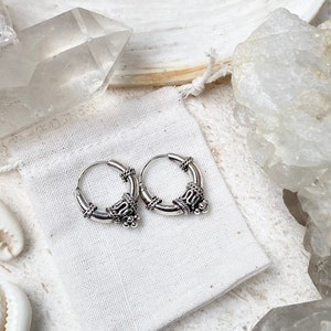 Jai 92.5 Small Sterling Silver Hoops , Thick Hoop Earrings , ethnic Sterling Silver Earrings , Minimalist earrings ,Silver Hoops image 6