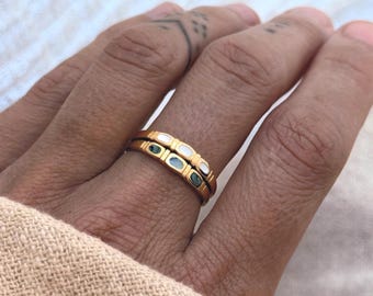 Gold Ring Set of 2 – Abalone and Mother of Pearl Vermeil Stacking Bands