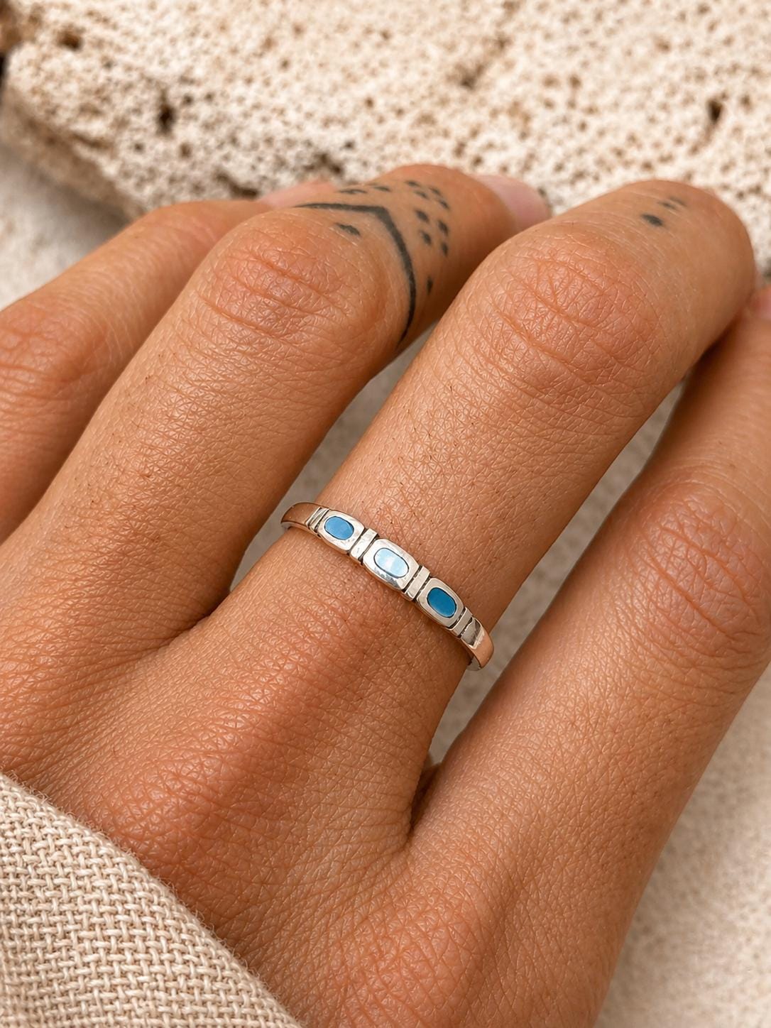 Blue Shell Ring in Sterling Silver – Mother of Pearl Stacking Band ...