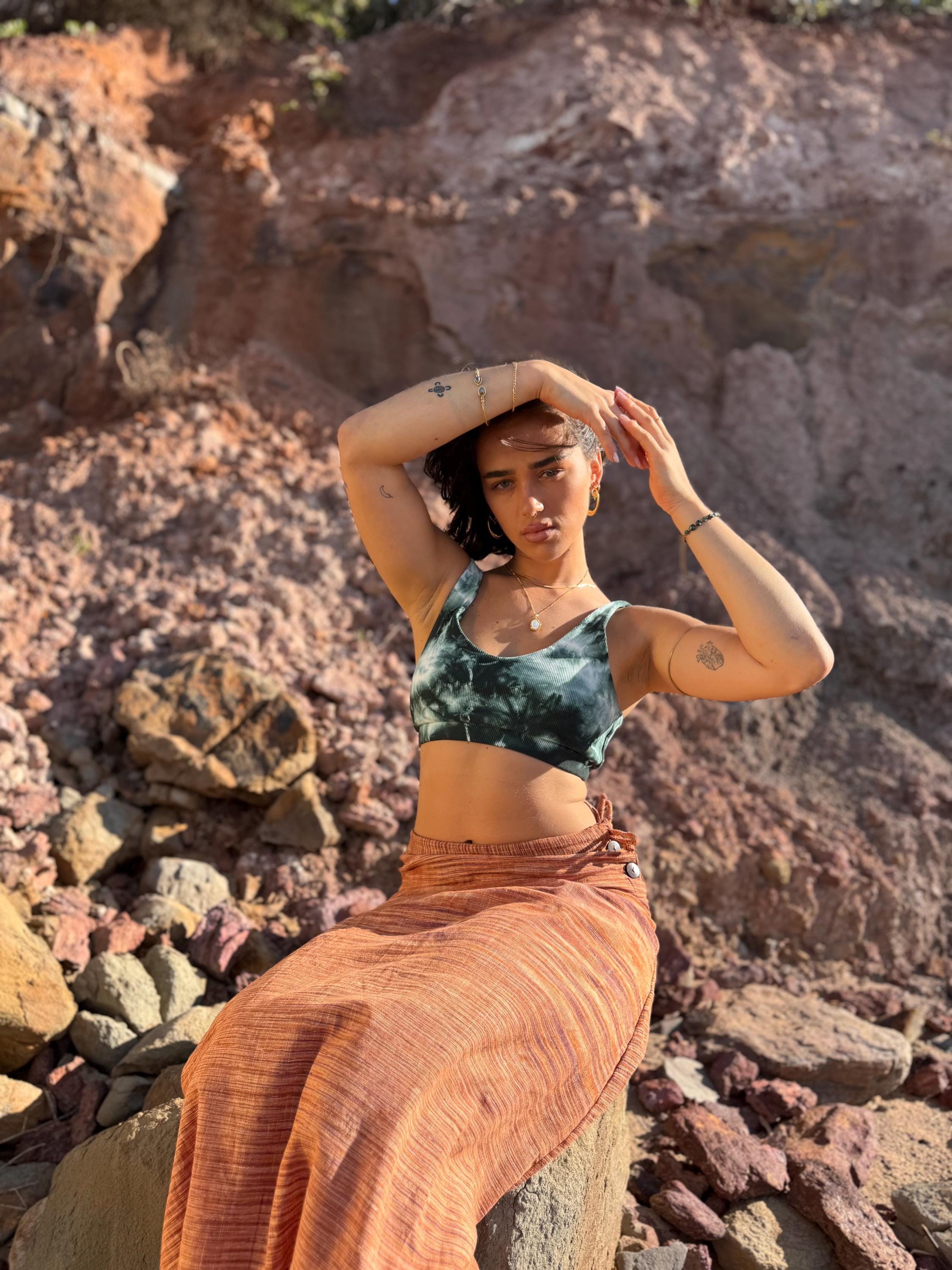 khadi & co 「VENUS」 Venus natuurlijke khadi-rok van ruw katoen, verstelbare