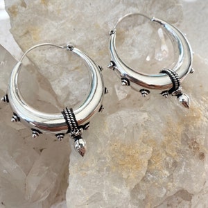 SHANTI hoops, Large sterling silver plated hoops, thick silver hoops, tribal hoop earrings, silver plated hoops image 8