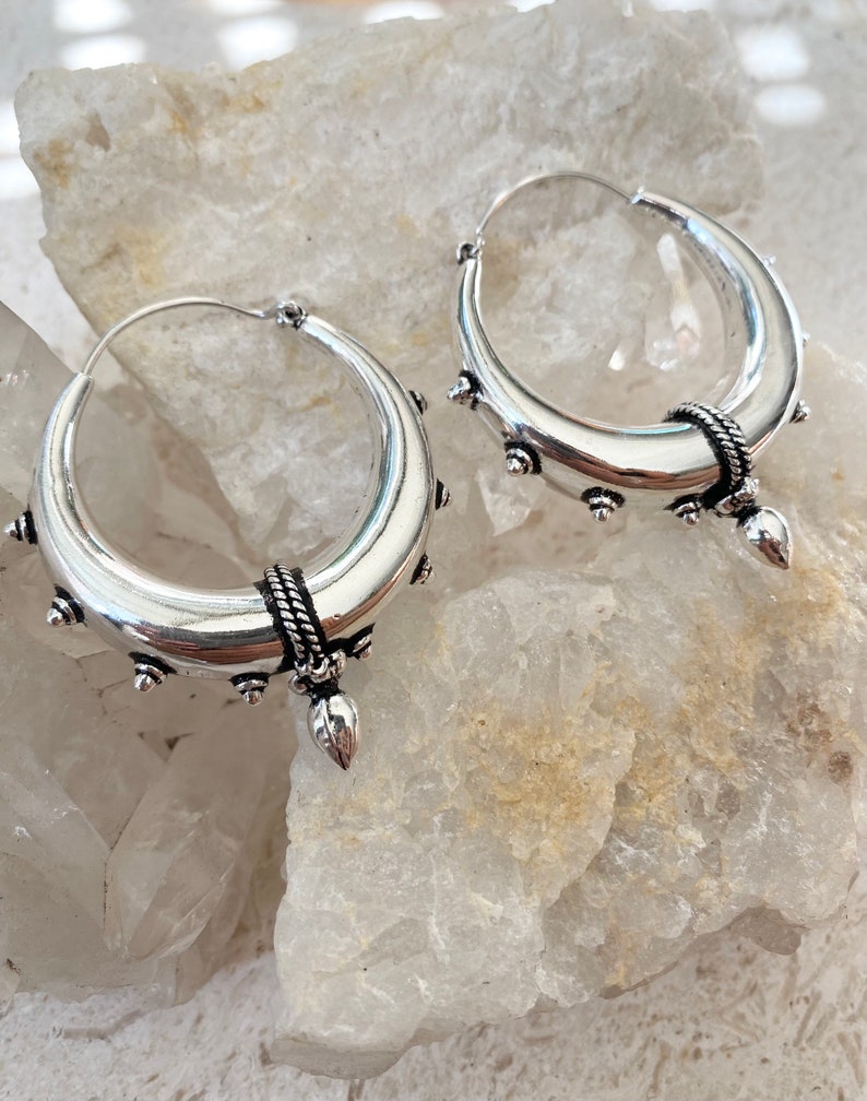 SHANTI hoops, Large sterling silver plated hoops, thick silver hoops, tribal hoop earrings, silver plated hoops image 8
