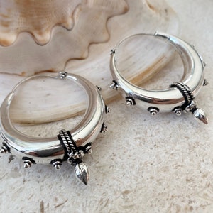 SHANTI hoops, Large sterling silver plated hoops, thick silver hoops, tribal hoop earrings, silver plated hoops image 4
