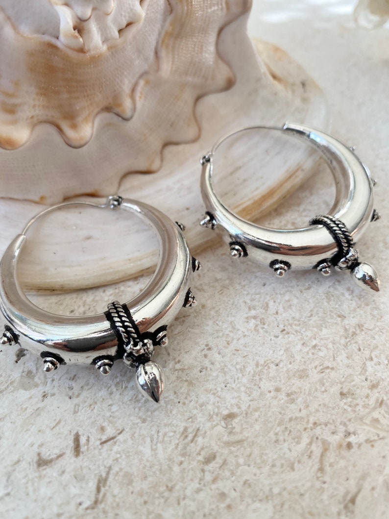 SHANTI hoops, Large sterling silver plated hoops, thick silver hoops, tribal hoop earrings, silver plated hoops image 4