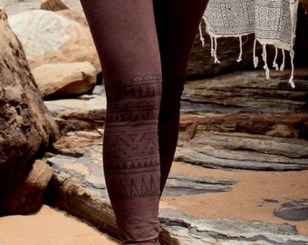KAYA Natural Cotton Leggings, Block Print leggings, high waisted Yoga Pants with waist, cotton organic pattern Pants, Comfortable high waist