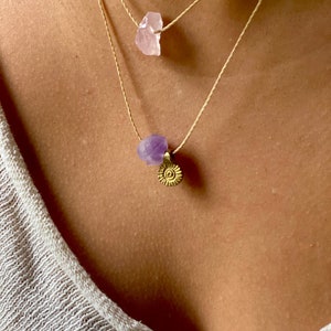 Amethyst Sol necklace, amethyst necklace, crystal necklace, amethyst choker, gold coin necklace, gold coin pendant, sun necklace