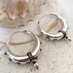 SHANTI hoops, Large sterling silver plated hoops, thick silver hoops, tribal hoop earrings, silver plated hoops image 9