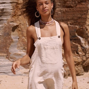 Yemaya~ natural Cotton Pinafore dress, Boho Overalls Natural Clothing, Midaxi Dress , Handmade clothing