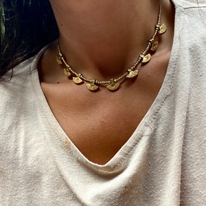 APHRODITE Gold charm Choker Beaded Necklace, Ancient Greek Necklace, handmade gold coin charm necklace , Personalized gifts,