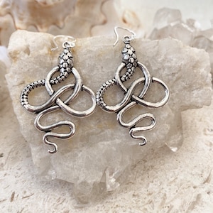 Serpent 925 Sterling Silver Plated earrings, boho style statement earrings, silver snake earrings