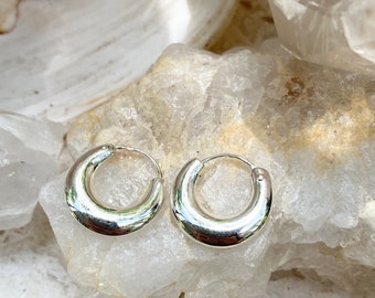 Maya 92.5 Sterling Silver Hoops , Thick Hoop Earrings , ethnic Sterling Silver Earrings , Minimalist earrings ,Silver Hoops