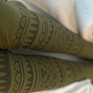 KAYA Natural Cotton Leggings, Block Print leggings, high waisted Yoga Pants with waist, cotton organic pattern Pants, Comfortable high waist